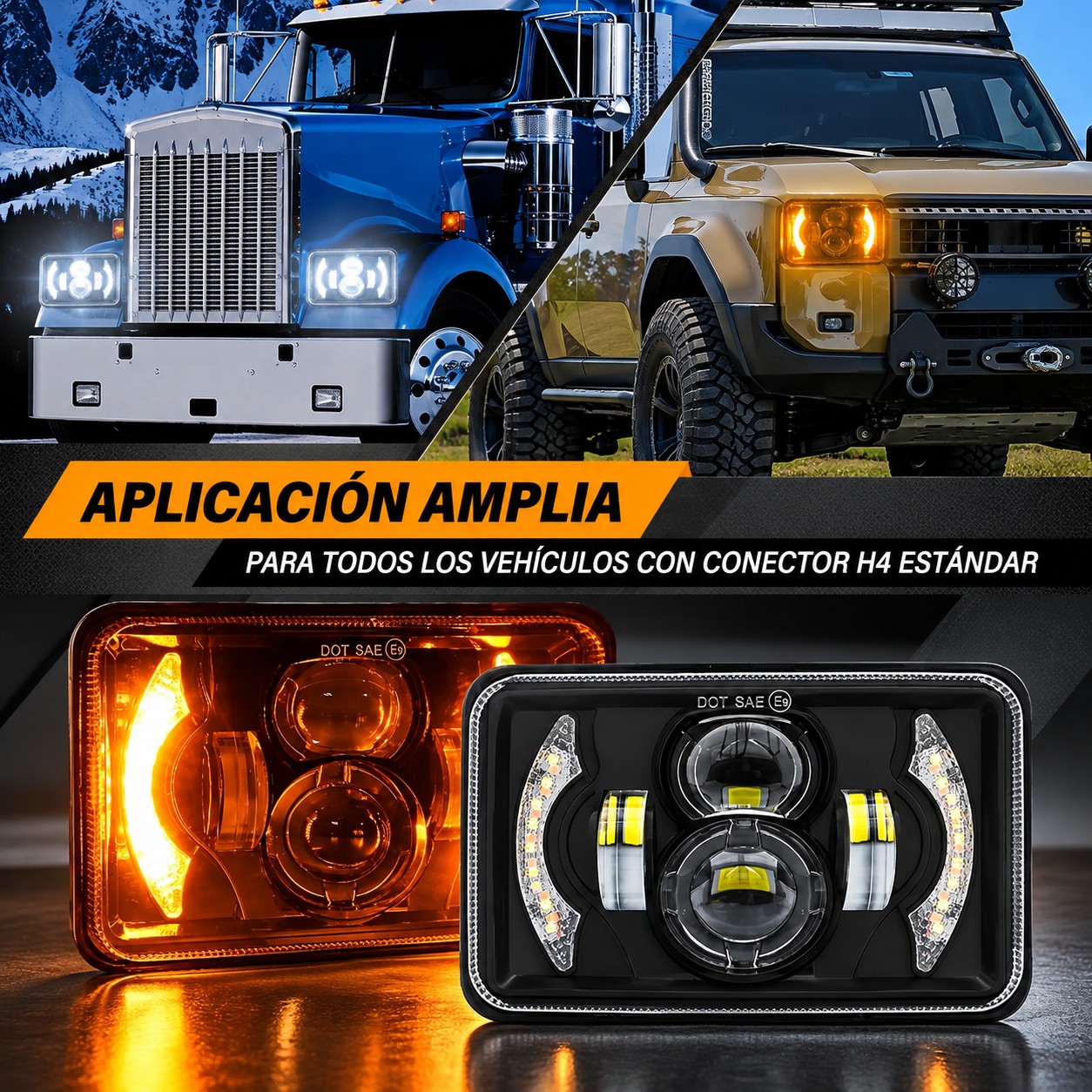 JUEGO DE 2 FAROLAS CUADRADAS BLANCA + AMARILLO 4X6 PULGADAS