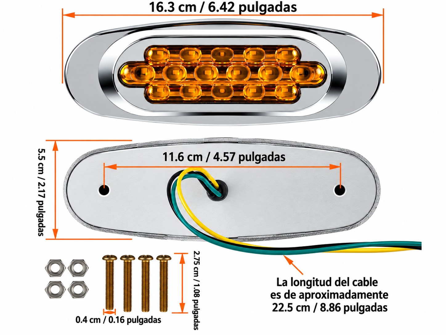 JUEGO DE 2 LUCES LATERALES CROMADAS FIJAS - Imagen 2