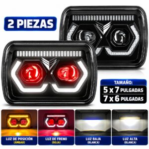 JUEGO DE 2 FAROLAS CUADRADAS SUPER BRILLANTES BLANCO + OJO DE DIABLO 5X7 PULGADAS